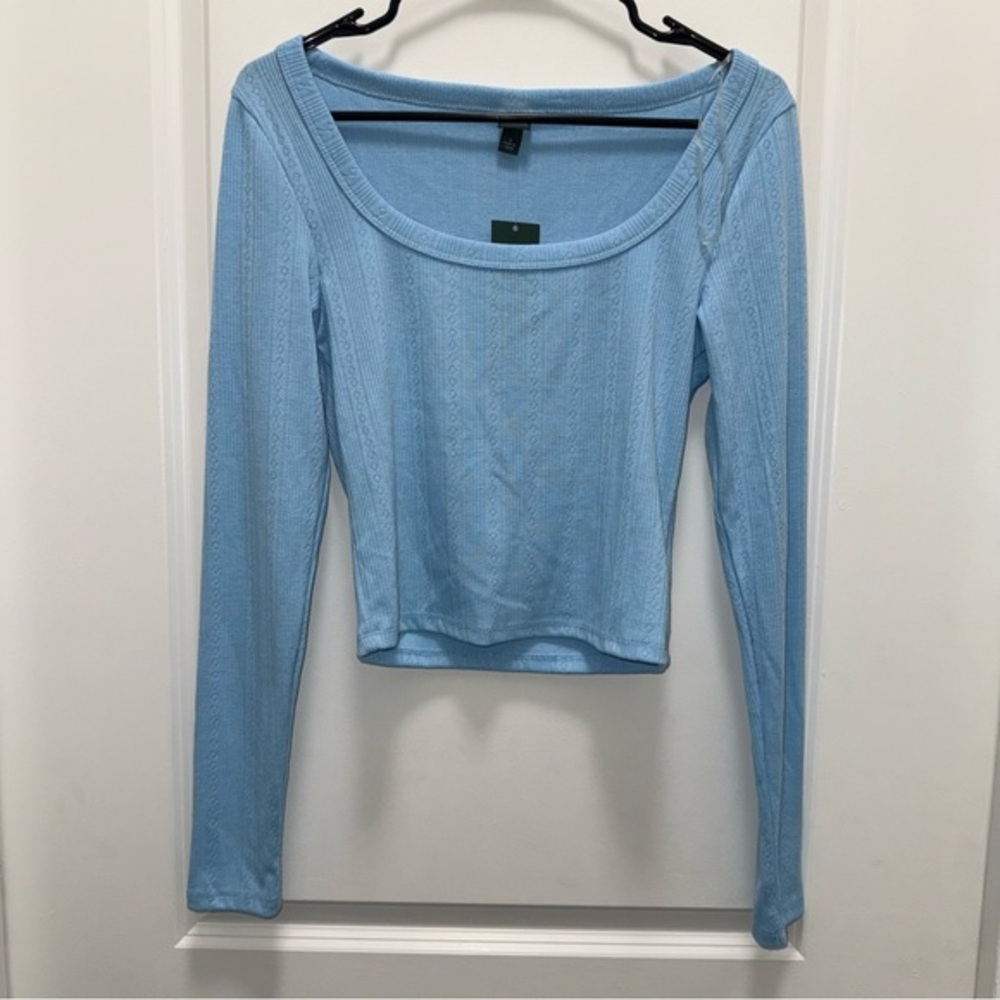 NWT Target Wild Fable Baby Blue Scoop Neck Long Sleeve Crop Top